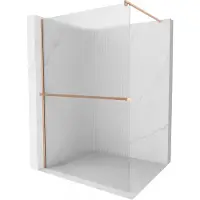 Mexen Kioto+ douchewand met plank Walk-in 90 x 200 , strepen, geborsteld koper - 800-090-121-65-09