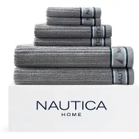 Nautica - Badhanddoeken Zacht absorberend katoen Moderne badkamerbenodigdheden Oeko-Tex gecertificeerd (handtekening grijs 6-delig)
