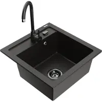 Mexen Vito granieten gootsteen 1-kom. met keukenmengkraan Telma, zwart/gouden metallic - 6503-75-670200-70-B