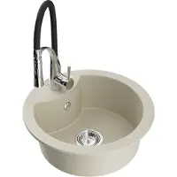 Mexen Diego granieten spoelbak met 1 bassin en keukenkraan Aster, beige - 6512-69-73450-07
