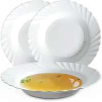 Kadax Diepe borden van gehard glas, set van 3, minimalistische soepborden, bordenset, pastaborden, diepe borden, pastakommen, platte borden (diameter 23 cm, wit)
