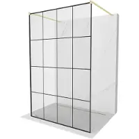Mexen Kioto vrijstaande douchewand 130 x 200 , zwart raster 8 mm, goud geborsteld - 800-130-002-55-77