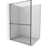 Mexen Kioto+ L douchescherm met plank Walk-in 50 x 200 , zwarte lijst, gun grijs geborsteld - 800-050-123-66-70