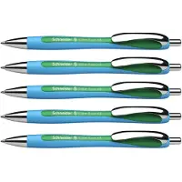 Schneider Electric Schneider Slider Rave XB (Extra Broad) balpen, navulbaar en intrekbaar, 1,4 mm lichtblauwe schacht, groene inkt, doos met 5 pennen (132504)