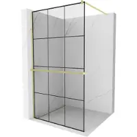 Mexen Kioto+ douchewand met plank Walk-in 100 x 200 , zwart rooster, geborsteld goud - 800-100-121-55-77