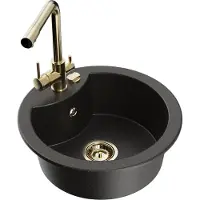 Mexen Diego granieten gootsteen 1-komorige met keukenkraan Duero, zwart/goud metallic - 6512-75-671600-50