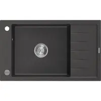 Mexen Elias granieten spoelbak 1-koer met afdruiprek 795 x 480 , zwart gespikkeld, chromen sifon - 6511791005-76