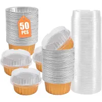 Spactz Dessertbekers met deksel, 50 stuks gouden aluminiumfolie bakhouders