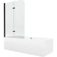 Mexen Cube rechthoekig bad 180 x 80 met ombouw en 2-vleugelig scherm 100 , transparant, zwart - 550518080X9010027000