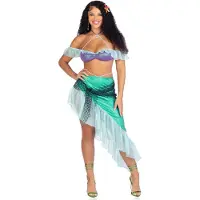 Leg avenue 3-delige Spellbound Zeemeermin bestaande uit parelmoer halster iriserend bh-topje met chiffon ruches aan de mouwen, asymmetrische rok met parelband i