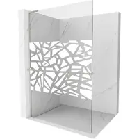 Mexen Kioto+ L douchescherm met plank Walk-in 110 x 200 , wit patroon, geborsteld nikkel - 800-110-123-97-85