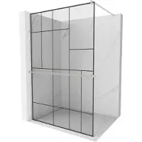 Mexen Kioto+ douchewand met plank Walk-in 90 x 200 , zwart patroon, geborsteld nikkel - 800-090-121-97-78