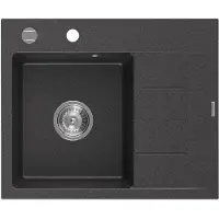 Mexen Ben 1-komorige granieten gootsteen met afdruiprek, links 600 x 500 , zwart gespikkeld, chromen sifon - 6522605000-76