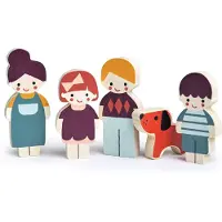 Mentari Toys - Poppenfamilie met hond - 5-delige massief houten poppenset met speelse pup - Perfect formaat voor zakken en kleine handjes - Stimuleer