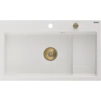 Mexen Omar granieten gootsteen 1-komorige 800 x 480 , wit, gouden sifon - 6520801005-20-G