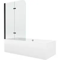 Mexen Cube rechthoekig bad 170 x 80 met omkasting en 2-delige paravent 100 , transparant, zwart - 550517080X9010027000
