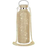 Torribaly Diamond roestvrijstalen waterfles, draagbaar, glitter, strass, crossbody, bling, thermische fles, 600 ml D