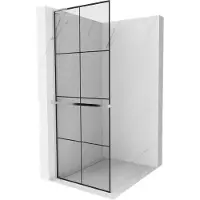Mexen Kioto+ L Douchewand met plank Walk-in 90 x 200 , zwart rooster, chroom - 800-090-123-01-77