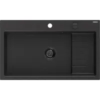 Mexen Omar granieten spoelbak 1-kamer 800 x 480 , zwart/zilveren metallic, zwarte sifon - 6520801005-73-B