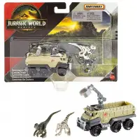Hot Wheels Jurassic World Rebirth Dinosaur Collection-voertuig en -figuur (Velociraptor Blue en Atrociraptor Capture Truck)