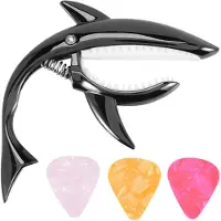 Torribaly Shark Guitar Capo Zinklegering Capo voor akoestische elektrische klassieke gitaren en bas Ukulele Capo met plectrum, zwart