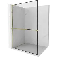 Mexen Kioto+ L douchewand met plank Walk-in 80 x 200 , zwart frame, goud - 800-080-123-50-70