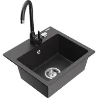 Mexen Milo granieten spoelbak 1-komor met keukenmengkraan Telma, zwart gespikkeld - 6505-76-670200-70