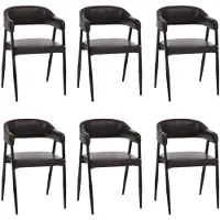 Mendler Set van 6 eetkamerstoelen -P29, keukenstoel, fauteuil, gestoffeerde stoel, industrieel retro vintage kunstleer ~ donkerbruin