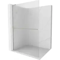 Mexen Kioto+ L douchescherm met plank Walk-in 120 x 200 , strepen, geborsteld nikkel - 800-120-123-97-09
