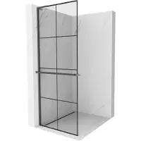Mexen Kioto+ L douchescherm met plank Walk-in 90 x 200 , zwart rooster, gun grijs geborsteld - 800-090-123-66-77