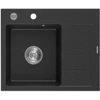Mexen Ben granit gootsteen 1-komor met afdruiprek, links 600 x 500 , zwart/zilver metallic, chroom sifon - 6522605000-73