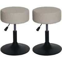 MCW Set van 2 krukken -C22, kruk make-up kruk, in hoogte verstelbaar draaibaar Ø 37cm stof bouclé 450g/m² MVG ~ beige