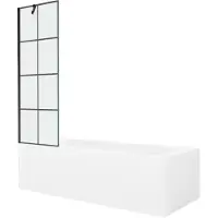 Mexen Vega rechthoekig bad 160 x 70 met ombouw en 1-vleugelige scherm 60 , zwart patroon - 550116070X9506007077