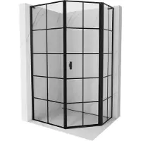 Mexen Mist L asyetrische vijfhoekige douchecabine scharnierend rechts 80 x 90 , zwart raster, zwart - 8A8L-080-090-70-77-P