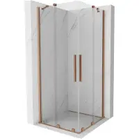 Mexen Velar Duo schuifdouchecabine 80 x 80 , transparant, geborsteld koper - 871-080-080-02-65