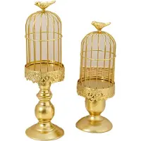 Typecat 2PCS Retro Vogelkooi Kaarshouder Metaal IJzer Kunst Kandelaar Bruiloft Thuis Tafels Middelpunten Decoratie Goud