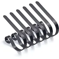 Torribaly 6PCS Kerstkousenhouders voor set van 6 schouwdecoratiehaken Sokkenhaak Zwart