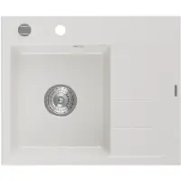 Mexen Ben granit gootsteen 1-kompartiment met afdruiprek, links 600 x 500 , wit, sifon chroom - 6522605000-20