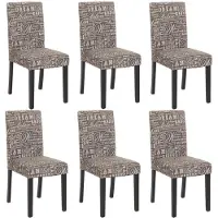 Mendler Set van 6 eetkamerstoelen Keukenstoel Littau ~ textiel met letters, grijs, donkere poten