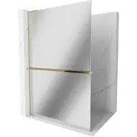 Mexen Kioto+ L douchewand met plank Walk-in 120 x 200 , spiegel, goud - 800-120-123-50-50