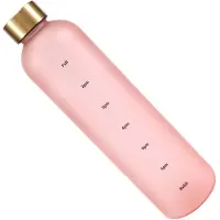 Typecat Plastic Space Cup Grote Capaciteit Transparante Mat Waterfles met Koperen Deksel en Tijdmarkering 1000ML Roze