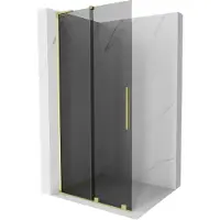 Mexen Velar L douchewand schuifdeur Walk-in 100 x 200 , grafiet 8 mm, goud geborsteld - 871-100-003-43-55