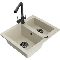 Mexen Carlos granieten spoelbak 1,5-bak met Duero keukenmengkraan, beige - 6518-69-671600-70