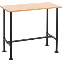 MCW Bartafel -N21, countertafel bistrotafel, voetsteun industrieel metaal massief hout grenen 108x120x61cm ~ natuur