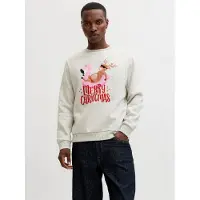 Jack & Jones Sweatshirt 'X-Mas' lichtbruin / rosa / rood / offwhite