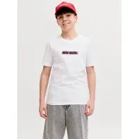 Jack & Jones JUNIOR rechtvallend T-shirt met logo - wit Jongens Katoen Ronde hals - maat 140
