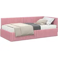 vidaXL Hoekbedframe met Matras 2 st Roze 100 x 200 cm Fluweel