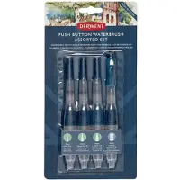 Derwent Push Button Waterbrush - Assorted Set (fine, medium, large, chisel tip)