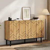 MODFU Dressoir met 3 deuren, woonkamerkast met golfpatroon, 120x35x70cm, modern bijzettafeltje met afsluitbare vakken, natuurlijke uitstraling