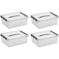 Sunware Q-line opbergbox 12L - Set van 4 - Transparant/grijs